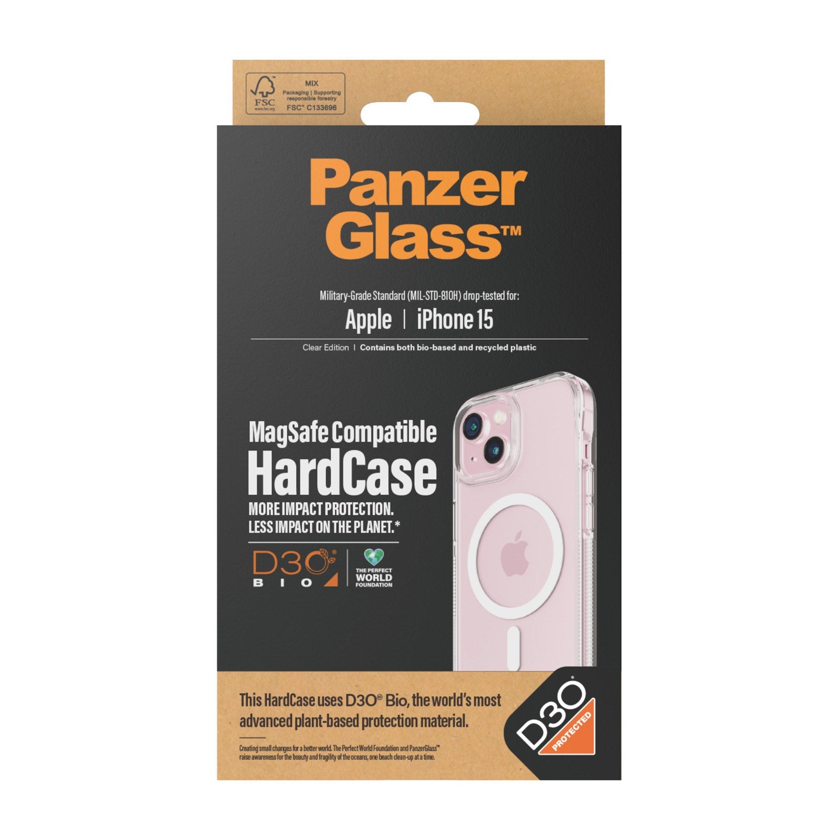 PanzerGlass® HardCase Transparent m. Hvid MagSafe & D3O® iPhone 15